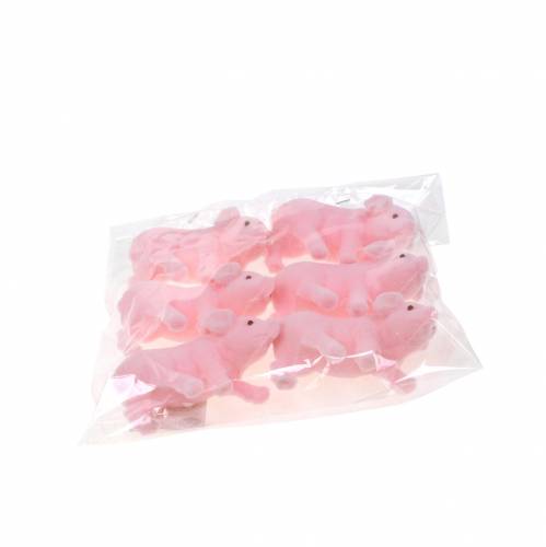 Floristik24 Cochon porte-bonheur rose floqué 9cm 6pcs