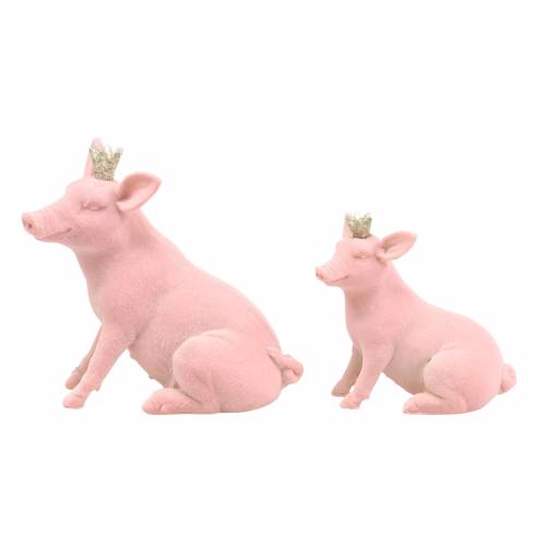 Floristik24 Set de figurines décoratives cochon porte-bonheur avec couronne dorée 12 × 7 × 13cm / 9,2 × 5,5 × 10cm 2pcs