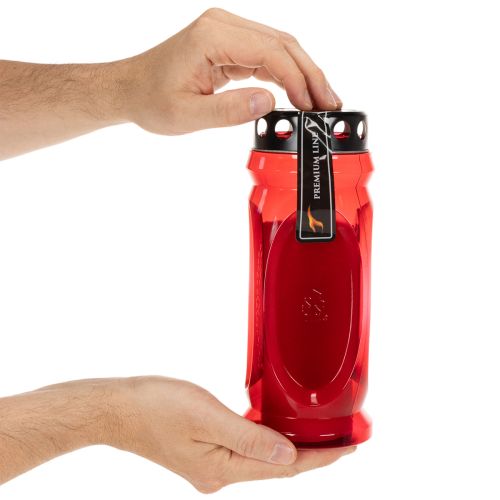 Bougie funéraire rouge, couvercle noir, bougie commémorative 4 jours 23 cm | Floristik24.fr