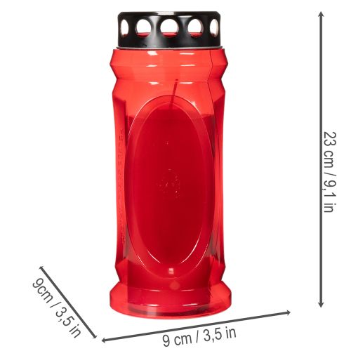 Bougie funéraire rouge, couvercle noir, bougie commémorative 4 jours 23 cm | Floristik24.fr
