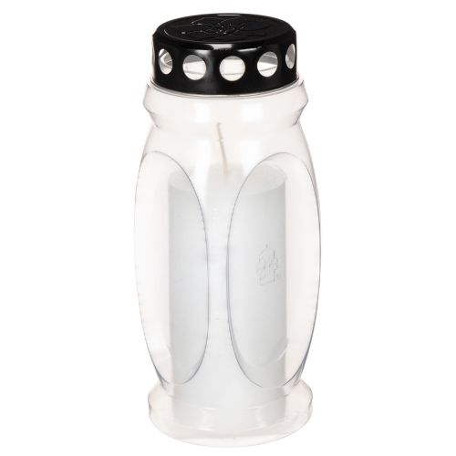 Bougie en cire blanche avec couvercle noir 23 cm acheter | Floristik24.fr