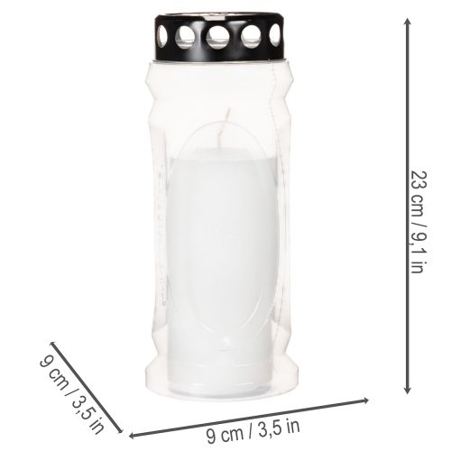 Bougie en cire blanche avec couvercle noir 23 cm | Floristik24.fr