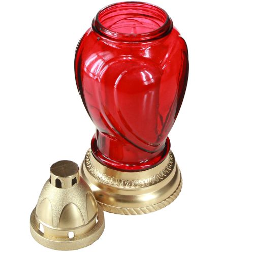 Article Lanterne funéraire en verre en forme de cœur rouge Ø10,5cm H25,5cm