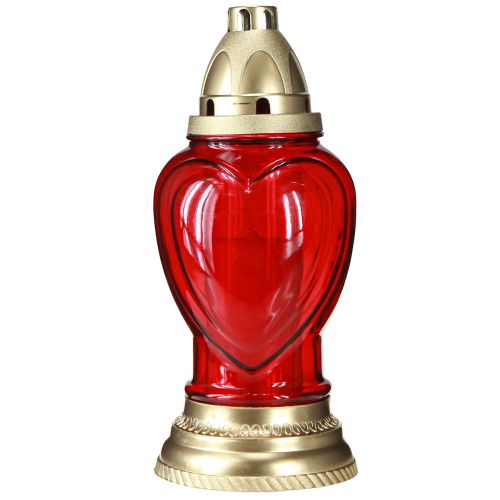 Article Lanterne funéraire en verre en forme de cœur rouge Ø10,5cm H25,5cm