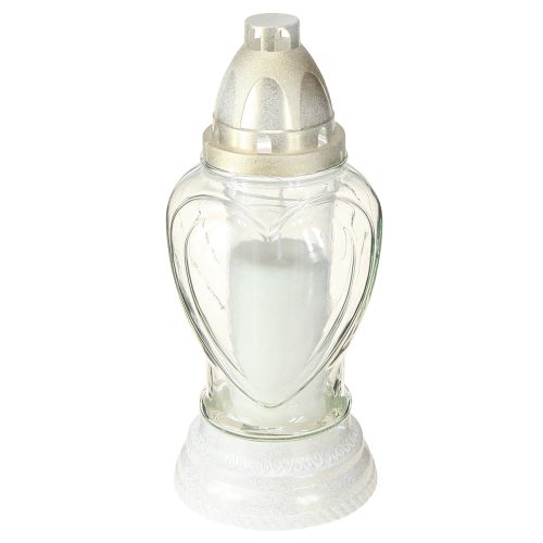 Floristik24 Lanterne funéraire en verre gravée en forme de cœur, transparente, Ø11cm H26cm