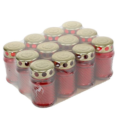 Article Bougies funéraires en verre rouge Ø6cm H11cm 12 pcs