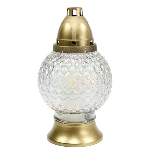 Lampe tombale en forme de sphère 28 h Ø 13 cm H. 24,5 cm dorée