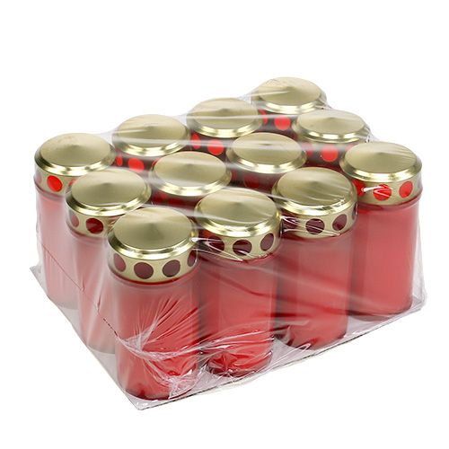 Article Bougie funéraire cylindrique rouge Ø6cm H12cm 12 pièces