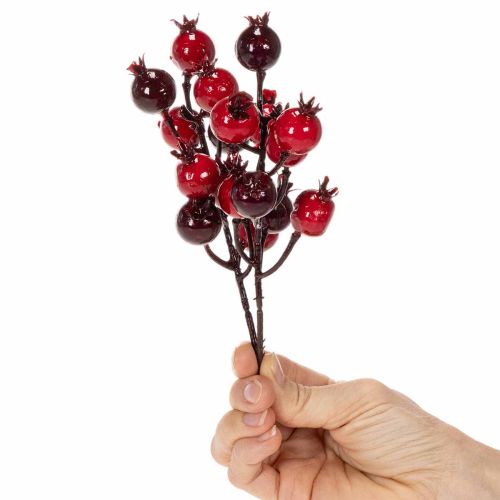 Branche artificielle de grenade rouge, 19 cm, à tiges ramifiées, lot de 4 pour vase et compositions | Floristik24.fr