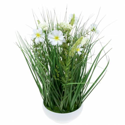 Article Herbe décorative avec des fleurs de Cosmea dans un bol H45cm
