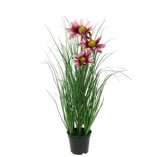 Herbe avec échinacée en pot Rose Plante artificielle 44cm