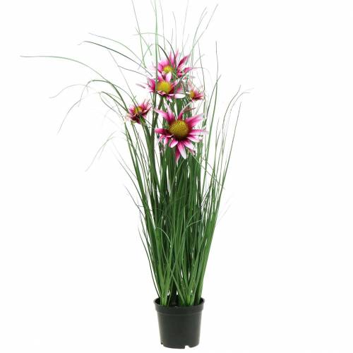 Article Herbe en pot avec fleur d'échinacée rose Plante artificielle 63 cm