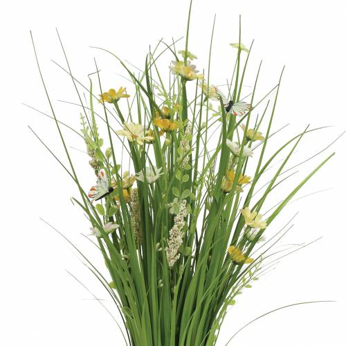 Floristik24 Bouquet d&#39;herbe avec fleurs et papillons blanc/jaune 70cm