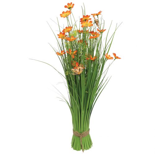 Graminées artificielles avec fleurs et papillons Orange 70cm