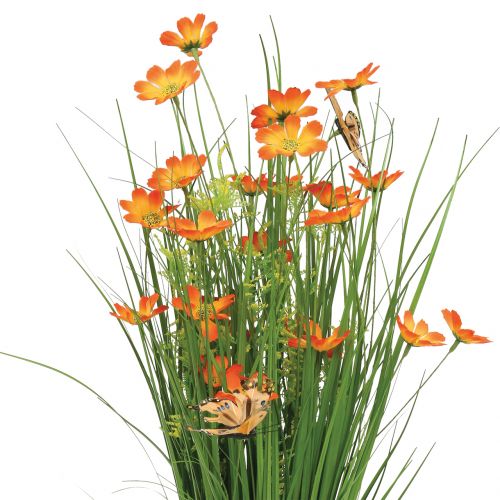 Article Bouquet d&#39;herbe avec fleurs et papillons Orange 70cm