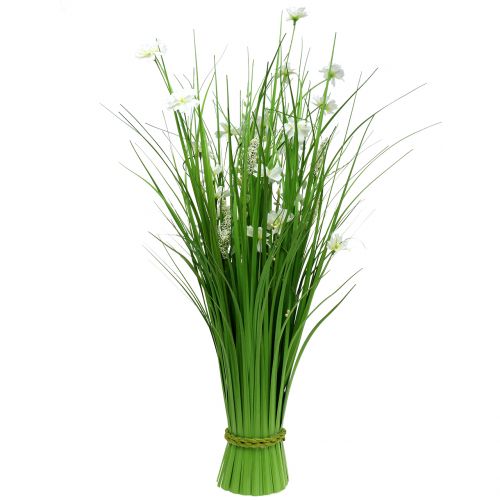 Floristik24 Touffes d’herbe avec fleurs blanches 70 cm