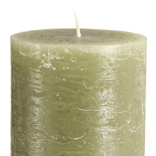 Article Grandes bougies bougies piliers vert olive 85x200mm 2 pcs