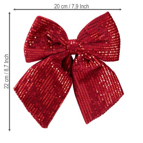Article Grand nœud en velours à paillettes rouge foncé 20×22cm 2pcs