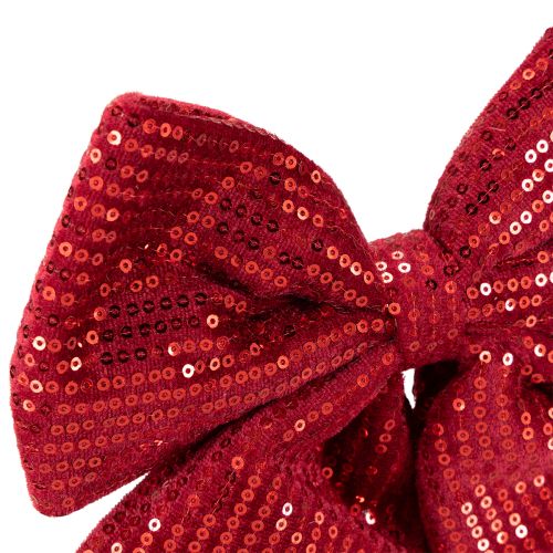Article Grand nœud en velours à paillettes rouge foncé 20×22cm 2pcs