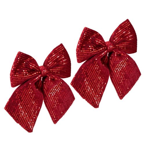 Article Grand nœud en velours à paillettes rouge foncé 20×22cm 2pcs