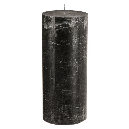 Article Grandes bougies piliers aspect marbre noir 85x200mm 2 pcs