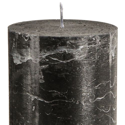 Article Grandes bougies piliers aspect marbre noir 85x200mm 2 pcs