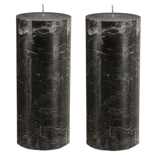 Article Grandes bougies piliers aspect marbre noir 85x200mm 2 pcs