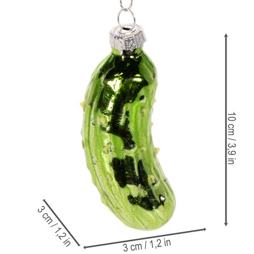 Ornement de sapin en verre en forme de cornichon, 7 cm, vert, lot de 4 | Floristik24.fr