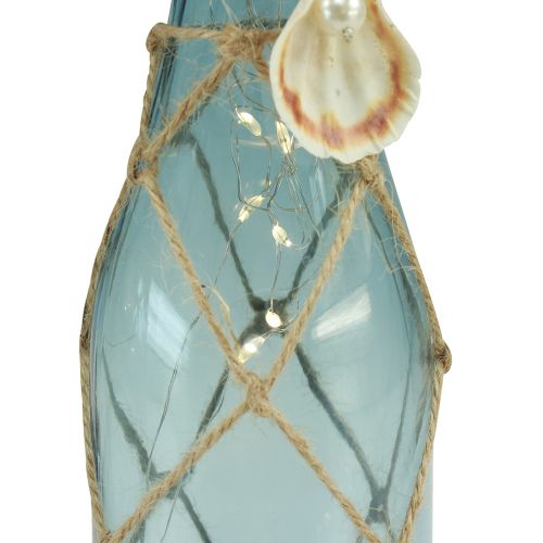 Floristik24 Bouteille en verre bleu clair guirlande lumineuse micro LED maritime H28cm 2pcs
