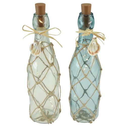 Floristik24 Bouteille en verre bleu clair guirlande lumineuse micro LED maritime H28cm 2pcs