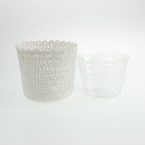 Floristik24 Pot au crochet avec insert blanc Ø11cm H9cm