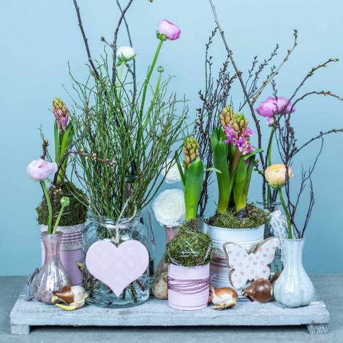 Floristik24 Décoration à suspendre coeur fleur papillon blanc, rose bois décoration printemps 6pcs