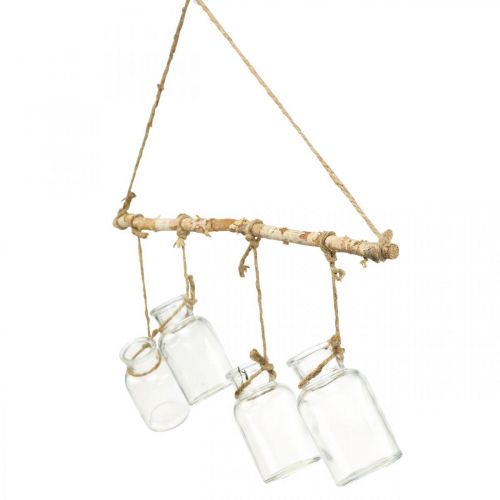 Article Décoration suspendue fenêtre en bois, vases suspendus verre L48cm H53cm