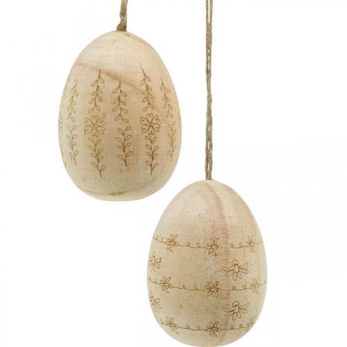 Floristik24 Oeufs de Pâques en bois oeufs en bois à suspendre avec cordon de jute 7cm 4pcs