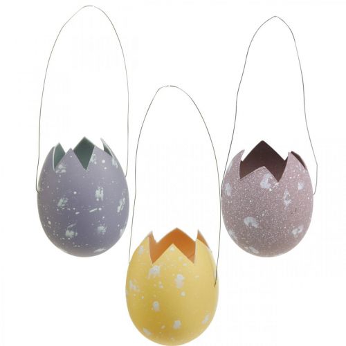 Oeuf de Pâques à suspendre oeuf violet, rose, jaune plastique H6,5cm 6pcs