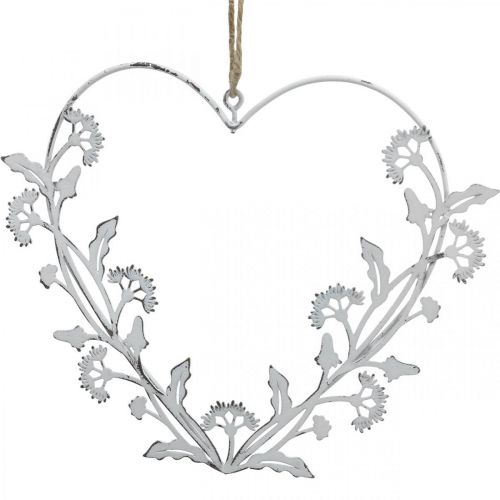Floristik24 Coeur déco à suspendre pissenlit vintage métal blanc 17,5cm 3pcs