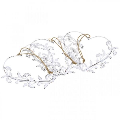 Floristik24 Coeur déco à suspendre pissenlit vintage métal blanc 17,5cm 3pcs