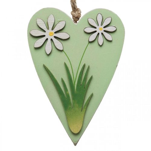 Article Coeurs décoratifs à suspendre avec fleurs bois vert, blanc 8,5×12cm 4 pcs