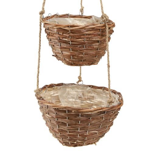 Article Panier à fleurs suspendu 2 paniers bois naturel Ø20cm/26cm