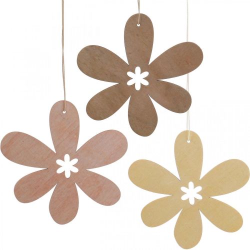 Fleur décorative pendentif en bois fleur en bois violet/rose/jaune Ø12cm 12 pièces