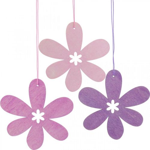 Floristik24 Fleur décorative pendentif en bois fleur en bois violet/rose/rose Ø12cm 12pcs