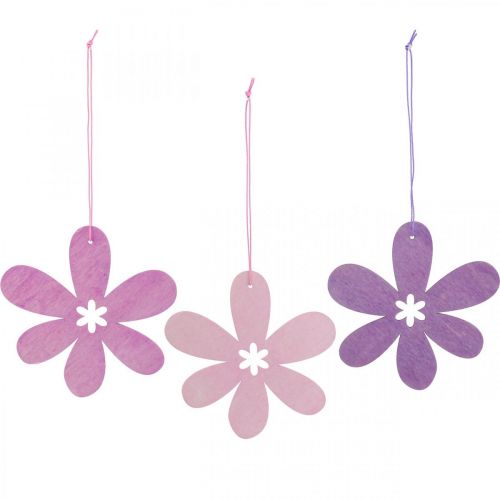 Article Fleur décorative pendentif en bois fleur en bois violet/rose/rose Ø12cm 12pcs