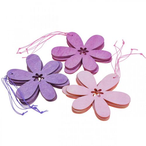 Floristik24 Fleur décorative pendentif en bois fleur en bois violet/rose/rose Ø12cm 12pcs