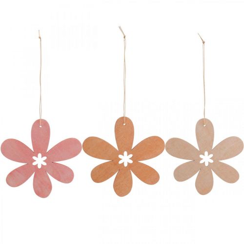 Floristik24 Déco fleur pendentif en bois fleur en bois orange/rose/jaune 12 pièces