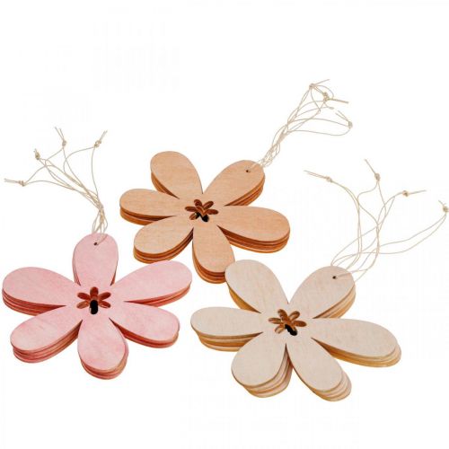 Floristik24 Déco fleur pendentif en bois fleur en bois orange/rose/jaune 12 pièces