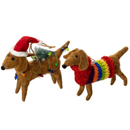 Set de 2 décorations en feutre, chiens teckels 16 cm, pour sapin de Noël acheter | Floristik24.fr