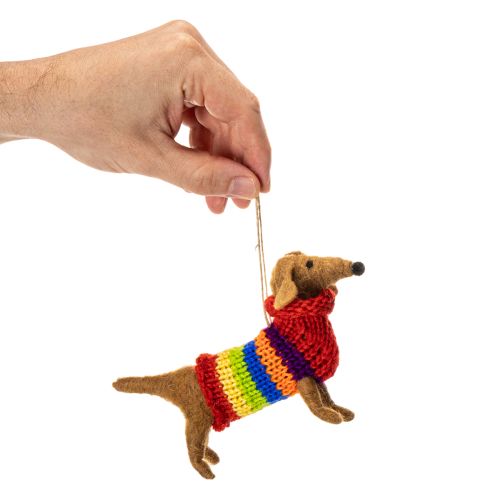 Set de 2 décorations en feutre, chiens teckels 16 cm, pour sapin de Noël | Floristik24.fr