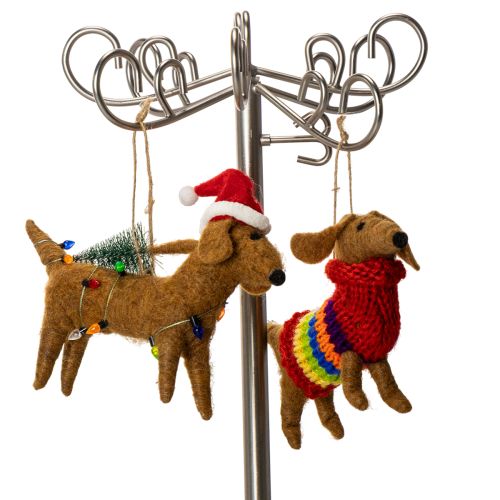 Set de 2 décorations en feutre, chiens teckels 16 cm, pour sapin de Noël | Floristik24.fr