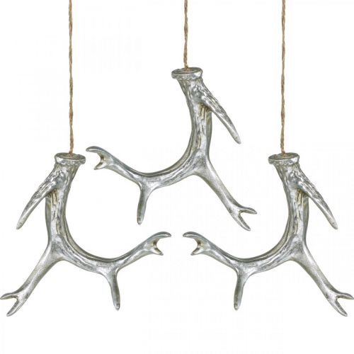 Article Pendentif de Noël déco bois de l&#39;avent argent 15cm 4pcs