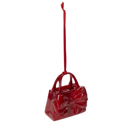 Décoration suspendue en forme de sac à main avec nœud, 10 cm, bordeaux, en polyresine acheter | Floristik24.fr